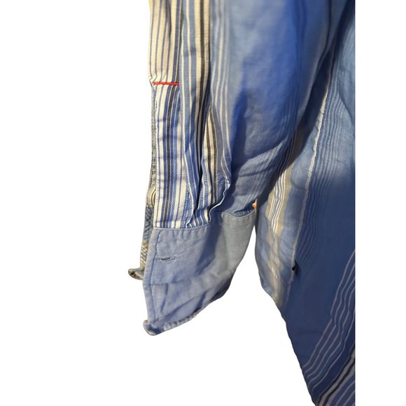 Mecca blue and brown vertical stripped button up CUFF LINK shirt size M - Picture 4 of 8